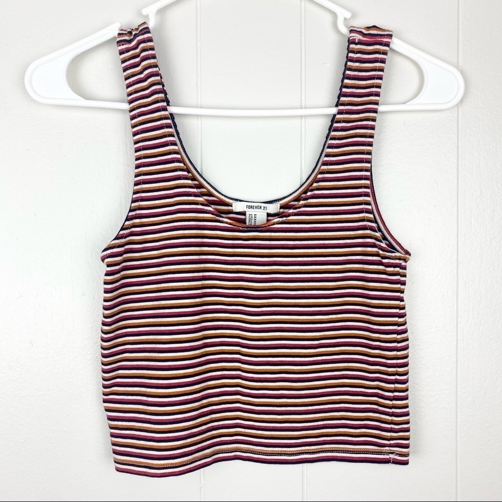 Forever 21 Red and Orange Striped Cropped Tank Top